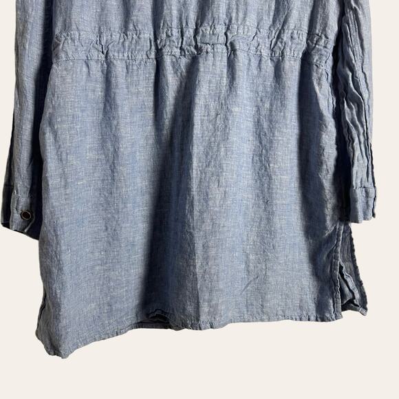 Chico’s Cross Dye Blue Linen Drawstring Utility Jacket Size L - Picture 11 of 11